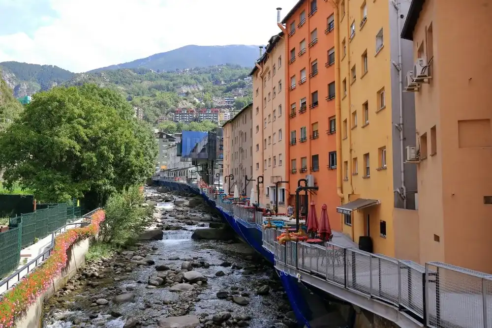 Les Escaldes - Engordany in Andorra - August 31 2024: The Caldes Art project with pipes and faucets at the River Valira Les Escaldes - Engordany in Andorra - August 31 2024: The Caldes Art project with pipes and faucets at the River Valira