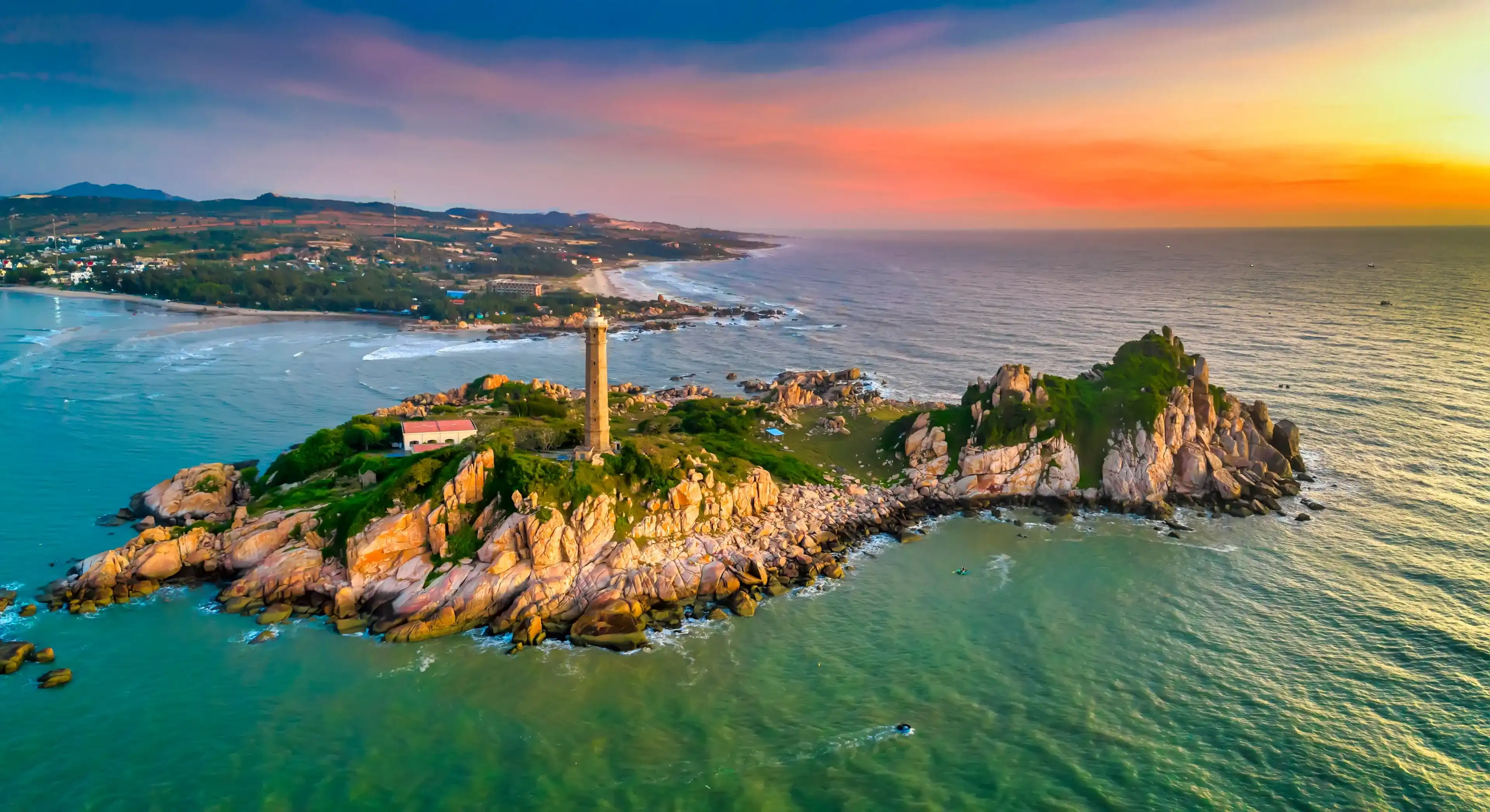 Ke Ga lighthouse is located on an island near the shore seen from above, this is an ancient lighthouse built in the French period to guide the water in the central waters of Vietnam. Ke Ga lighthouse is located on an island near the shore seen from above, this is an ancient lighthouse built in the French period to guide the water in the central waters of Vietnam.