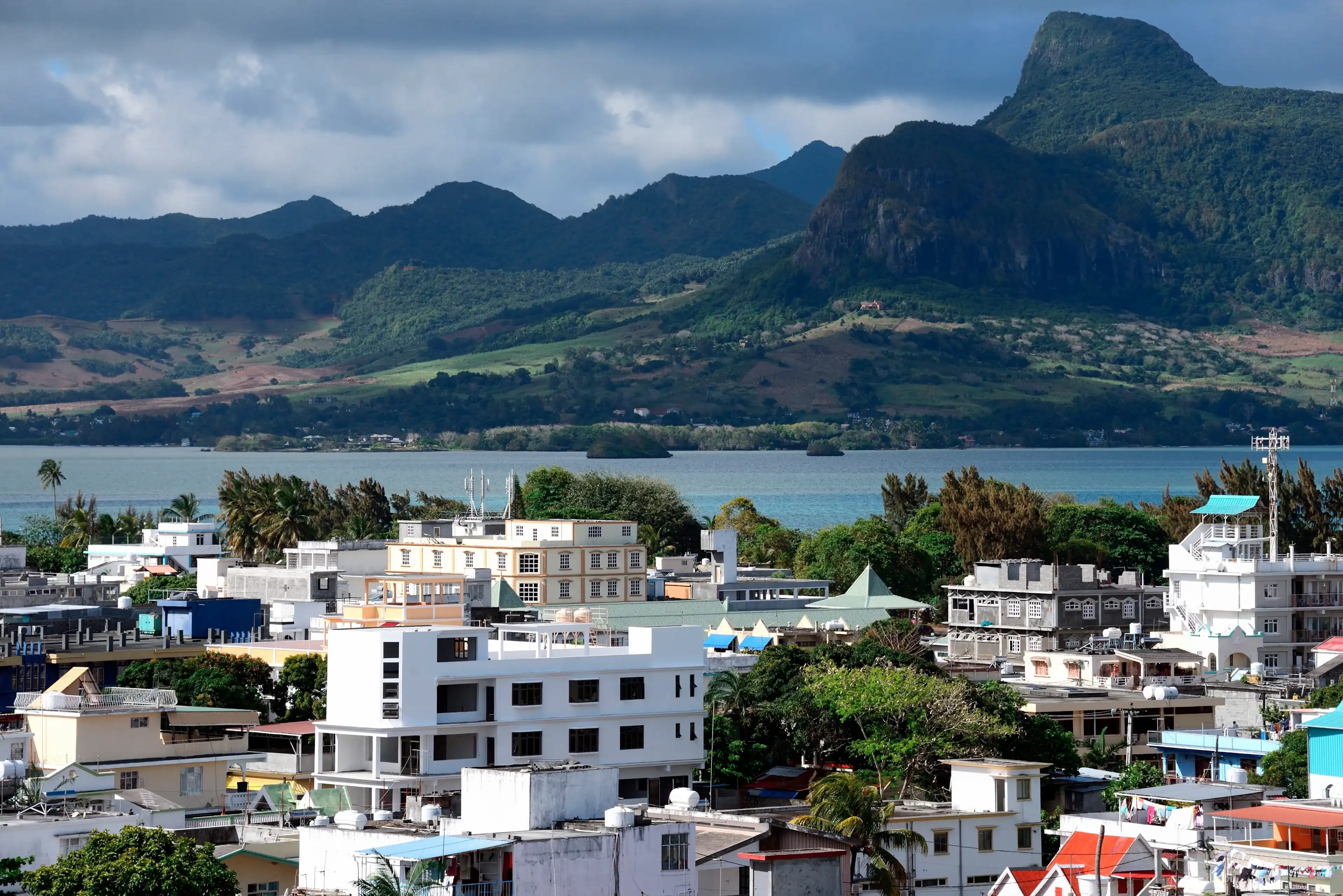 Mahébourg, Mauritius, Mascarene Islands, Mascarenhas Archipelago, Africa - 10.2015 : Panoramic view of the city, Lion mountain in background, Grand Port district, southeastern coast of Mauritius, Mahébourg, Mauritius, Mascarene Islands, Mascarenhas Archipelago, Africa - 10.2015 : Panoramic view of the city, Lion mountain in background, Grand Port district, southeastern coast of Mauritius,