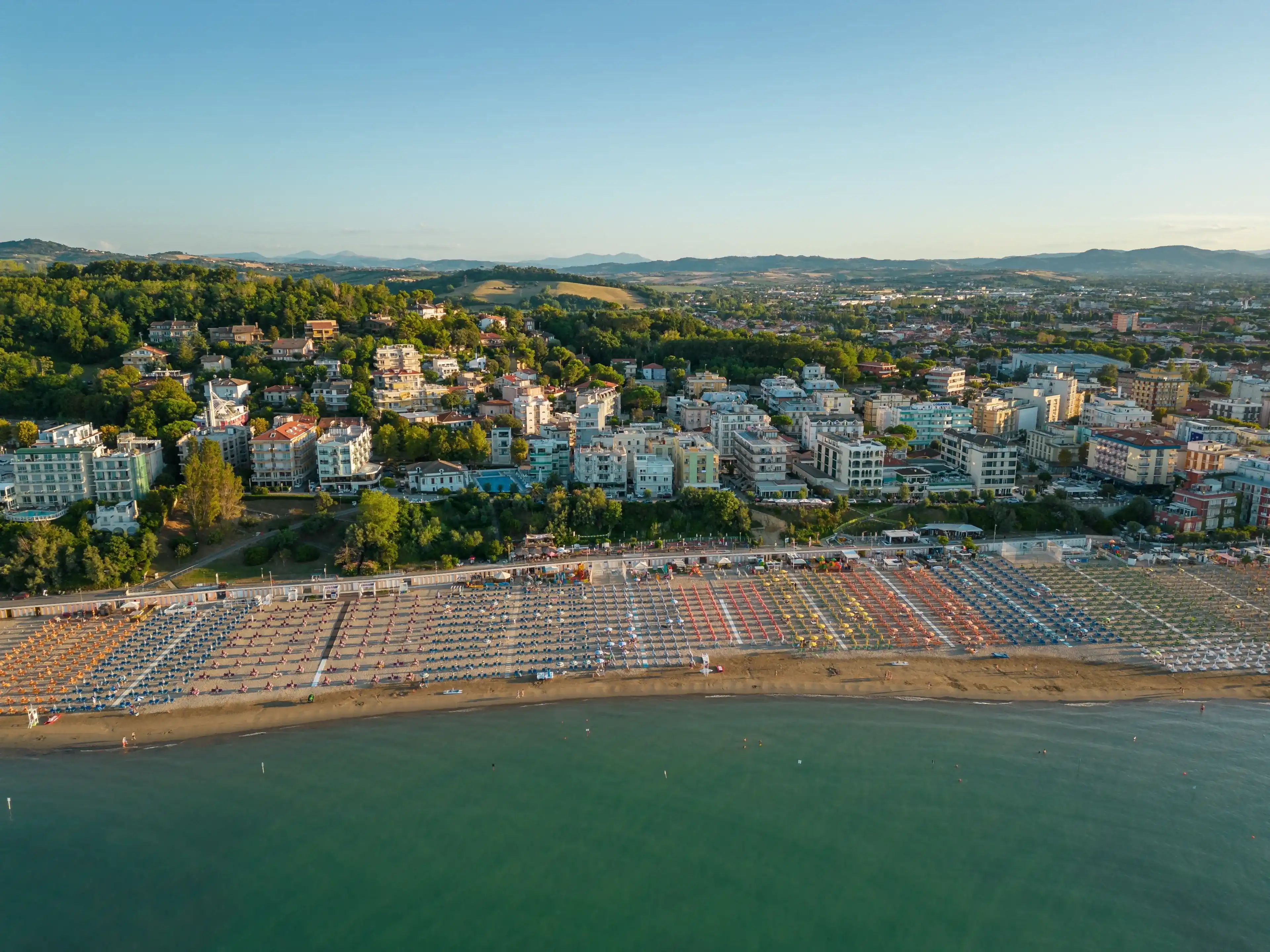 Italy, August 2023 - aerial view of Gabicce Mare and the Romagna coast with Cattolica, Riccione and Rimini Italy, August 2023 - aerial view of Gabicce Mare and the Romagna coast with Cattolica, Riccione and Rimini