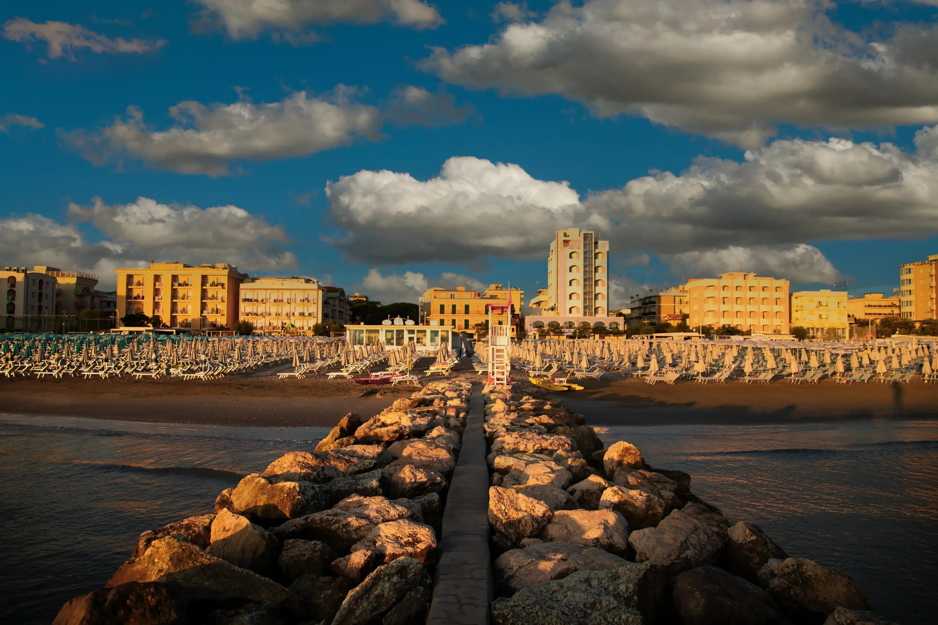 Urban landscape with sea view, Misano Adriatico townscape, coastal scenery, This photograph was taken in Misano Adriatico, Italy, on August 9, 2023. Urban landscape with sea view, Misano Adriatico townscape, coastal scenery, This photograph was taken in Misano Adriatico, Italy, on August 9, 2023.