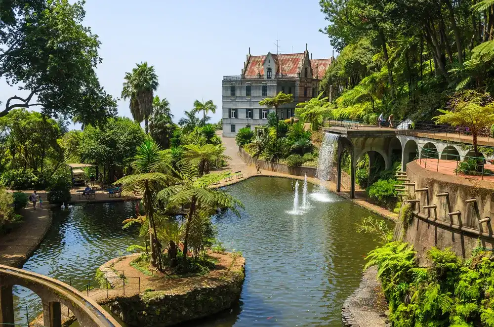 Monte Tropical Gardens with view of palace on lake, Funchal, Madeira island, Portugal Monte Tropical Gardens with view of palace on lake, Funchal, Madeira island, Portugal