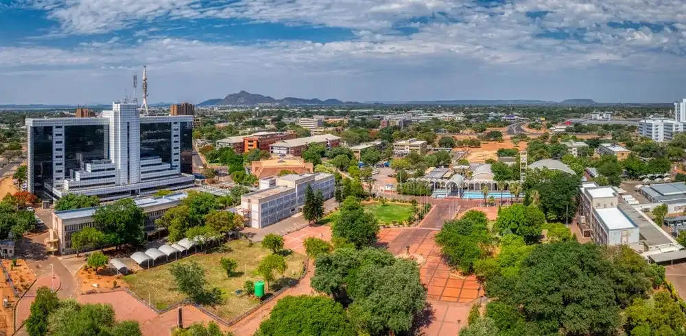 gaborone aerial view, government enclave and the bus rank with the department of immigration and the house of the parliament gaborone aerial view, government enclave and the bus rank with the department of immigration and the house of the parliament
