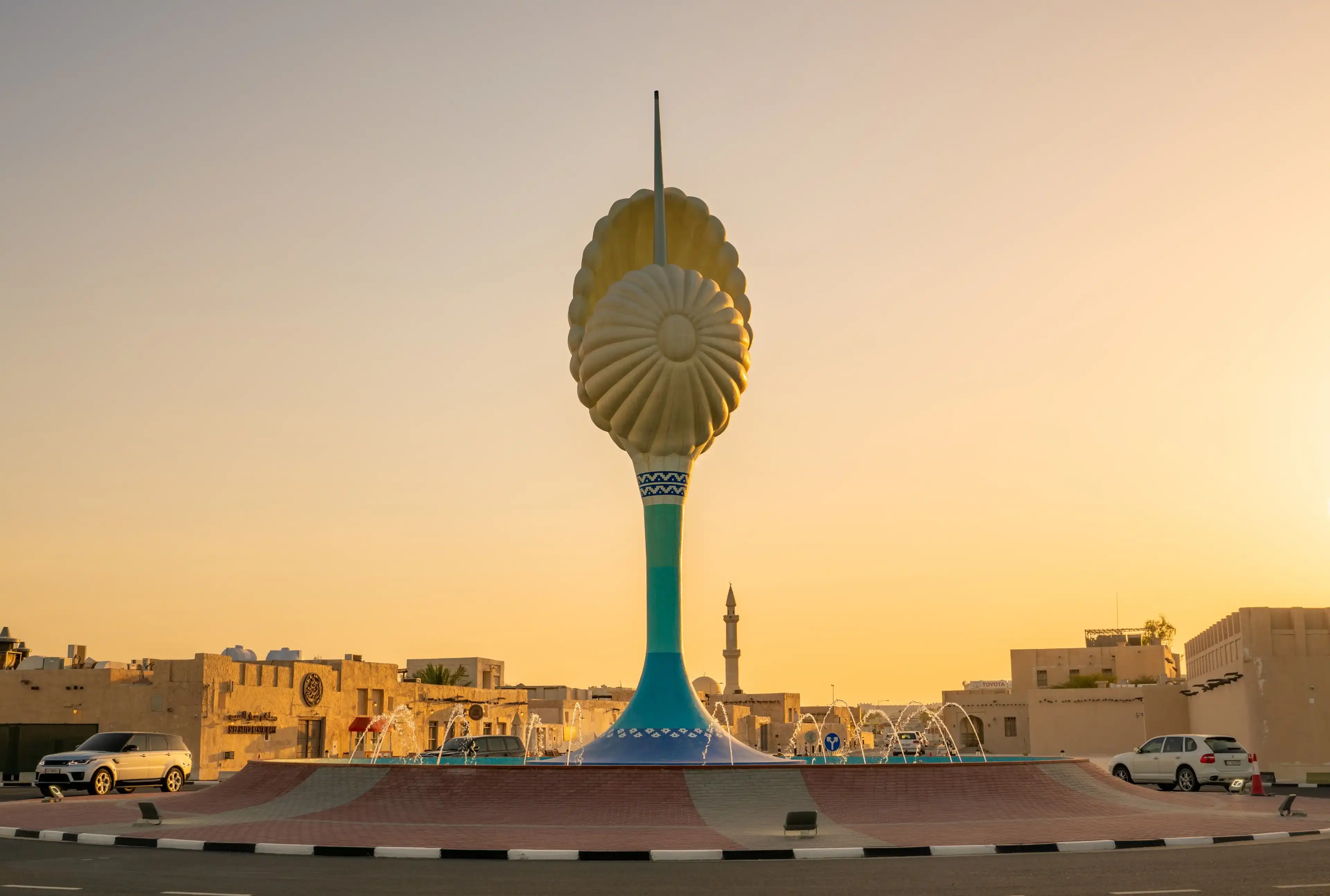 Wakrah, Qatar- November 21, 2020 : The new Pearl Roundabout in Al Wakrah beach. Qatar, Al wakrah beach Wakrah, Qatar- November 21, 2020 : The new Pearl Roundabout in Al Wakrah beach. Qatar, Al wakrah beach