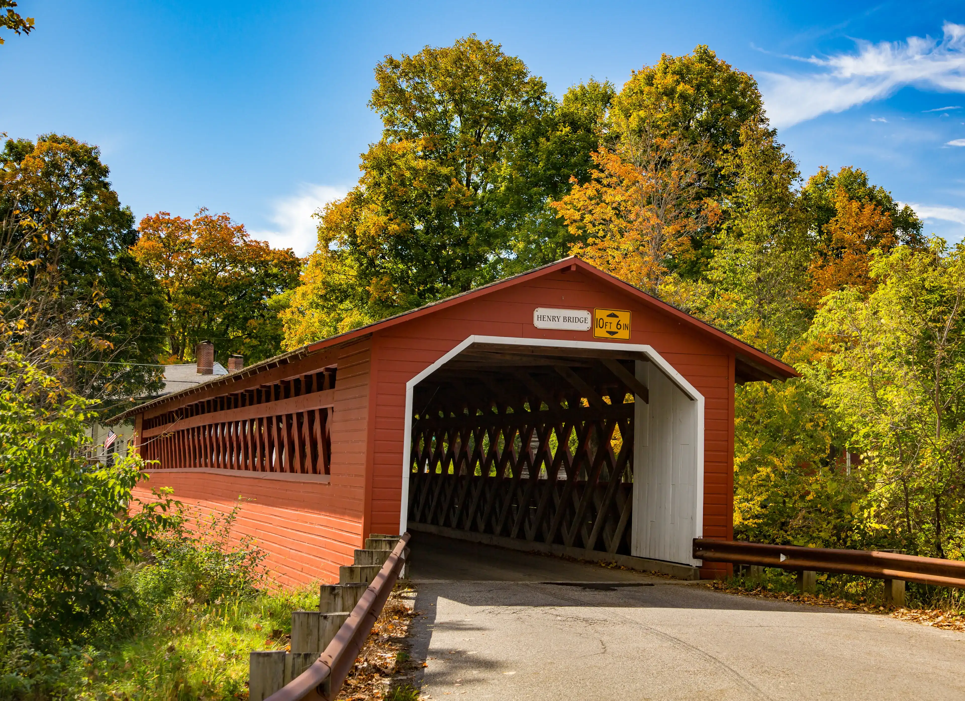 The Henry covered bridge over the Walloomsac river near Bennington, Vermont The Henry covered bridge over the Walloomsac river near Bennington, Vermont