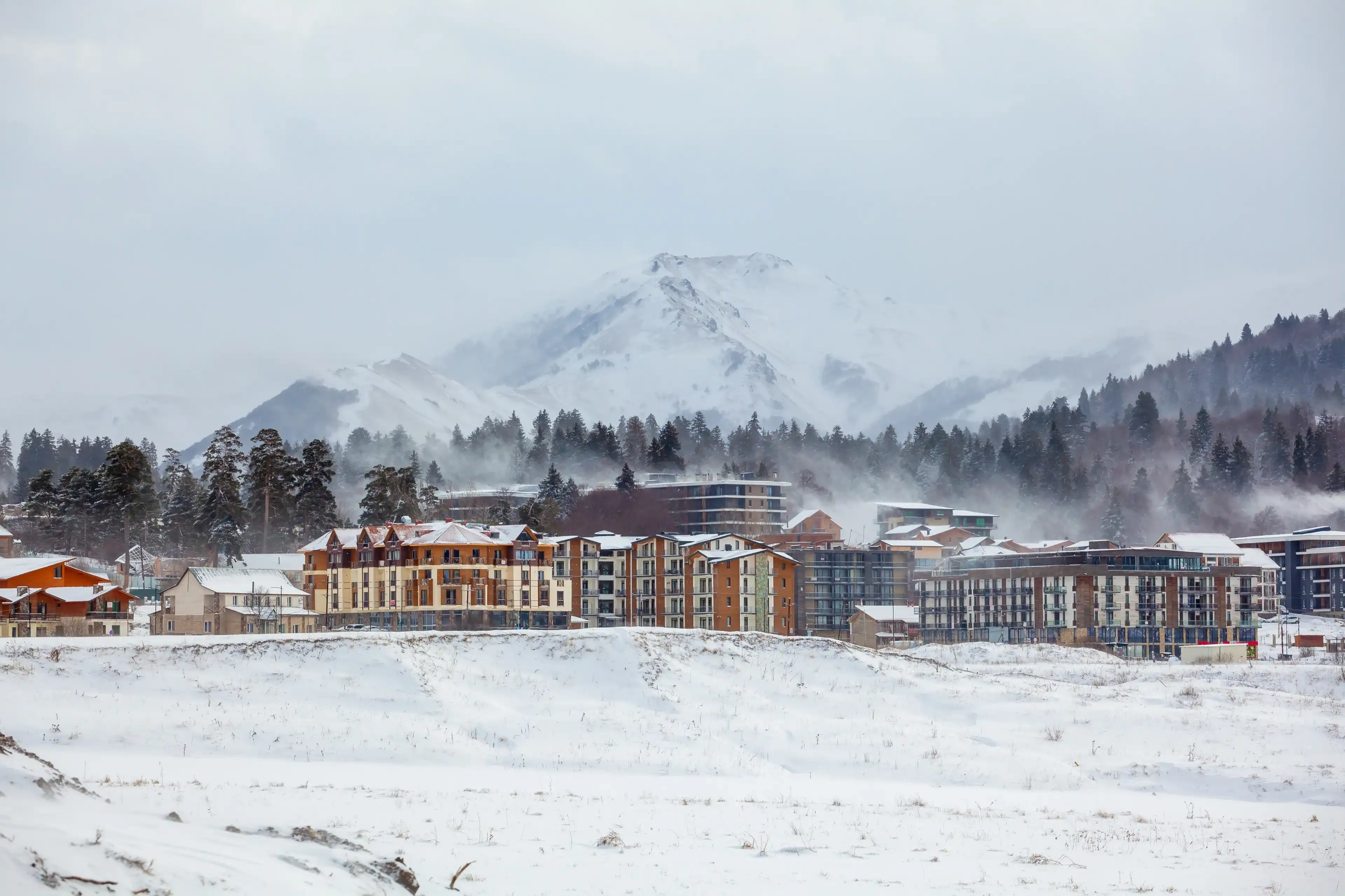 View of Bakuriani, winter resort in Georgia. Sports recreation View of Bakuriani, winter resort in Georgia. Sports recreation