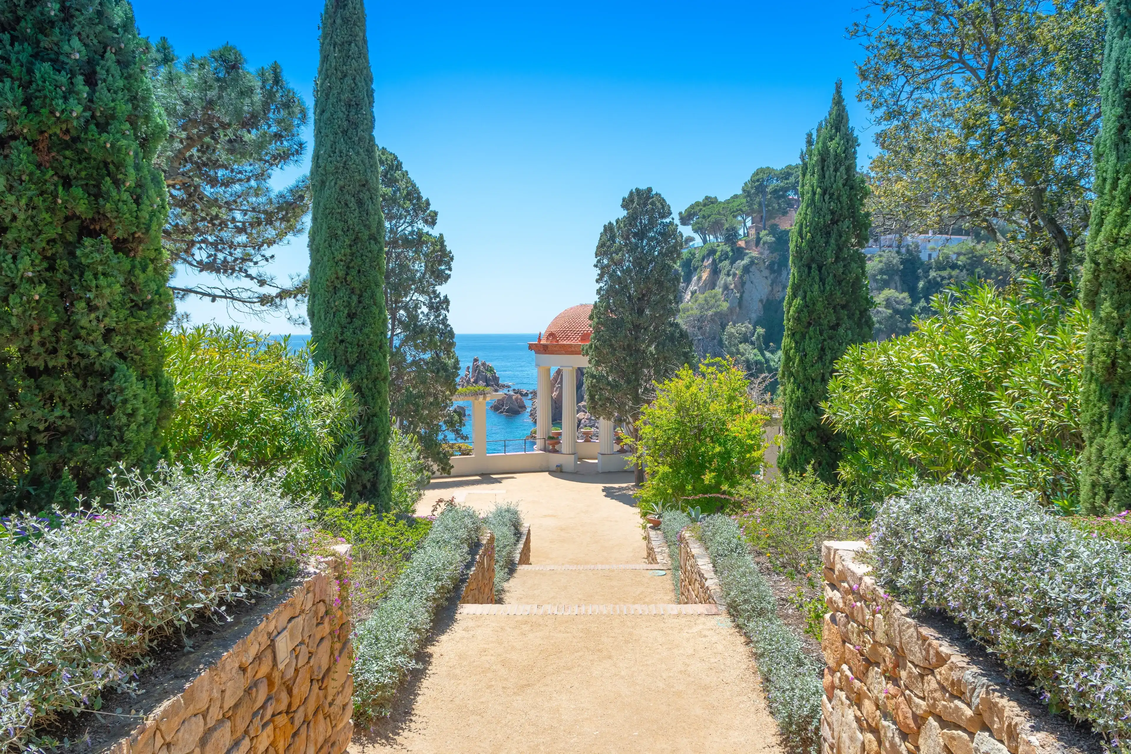 Blanes, Spain - 09 May 2024: Marimurtra Botanical Garden in Blanes, Costa Brava. Blanes, Spain - 09 May 2024: Marimurtra Botanical Garden in Blanes, Costa Brava.