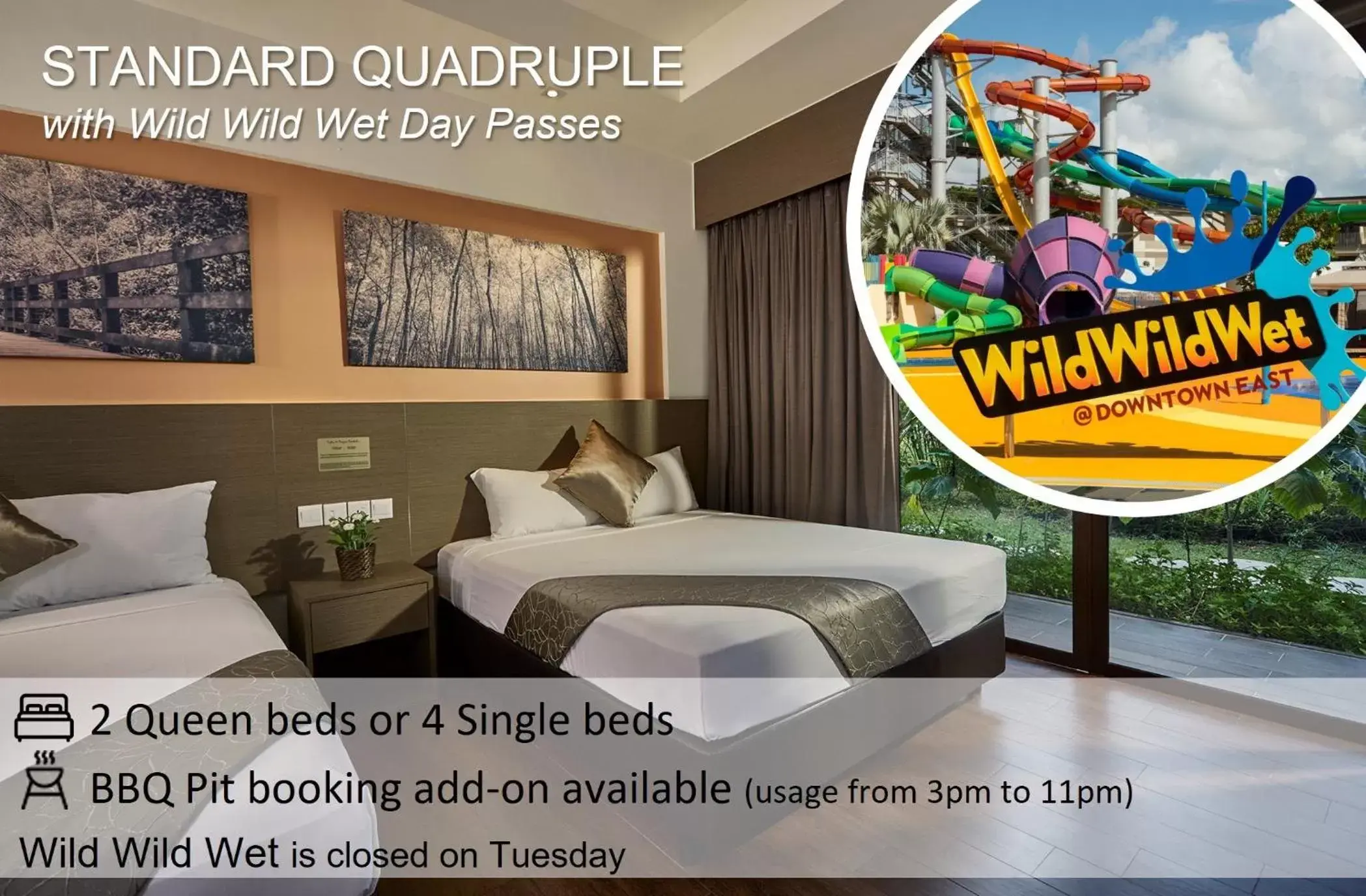 Standard Quadruple Room with Wild Wild Wet Park Tickets in D'Resort @ Downtown East Standard Quadruple Room with Wild Wild Wet Park Tickets in D'Resort @ Downtown East