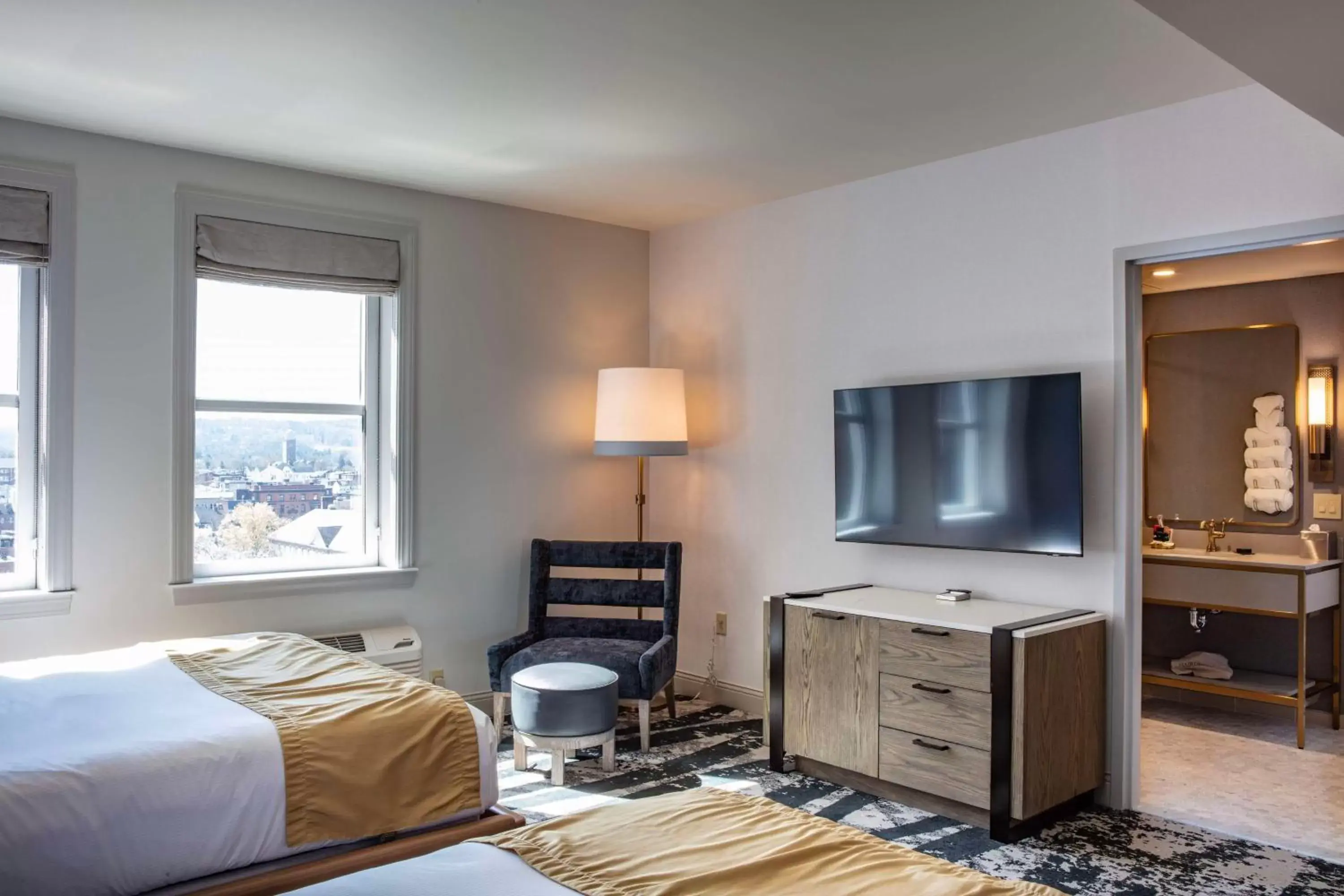 Deluxe Queen Room with Two Queen Beds and Tub - Mobility and Hearing Accessible in The Yorktowne Hotel, Tapestry Collection by Hilton Deluxe Queen Room with Two Queen Beds and Tub - Mobility and Hearing Accessible in The Yorktowne Hotel, Tapestry Collection by Hilton