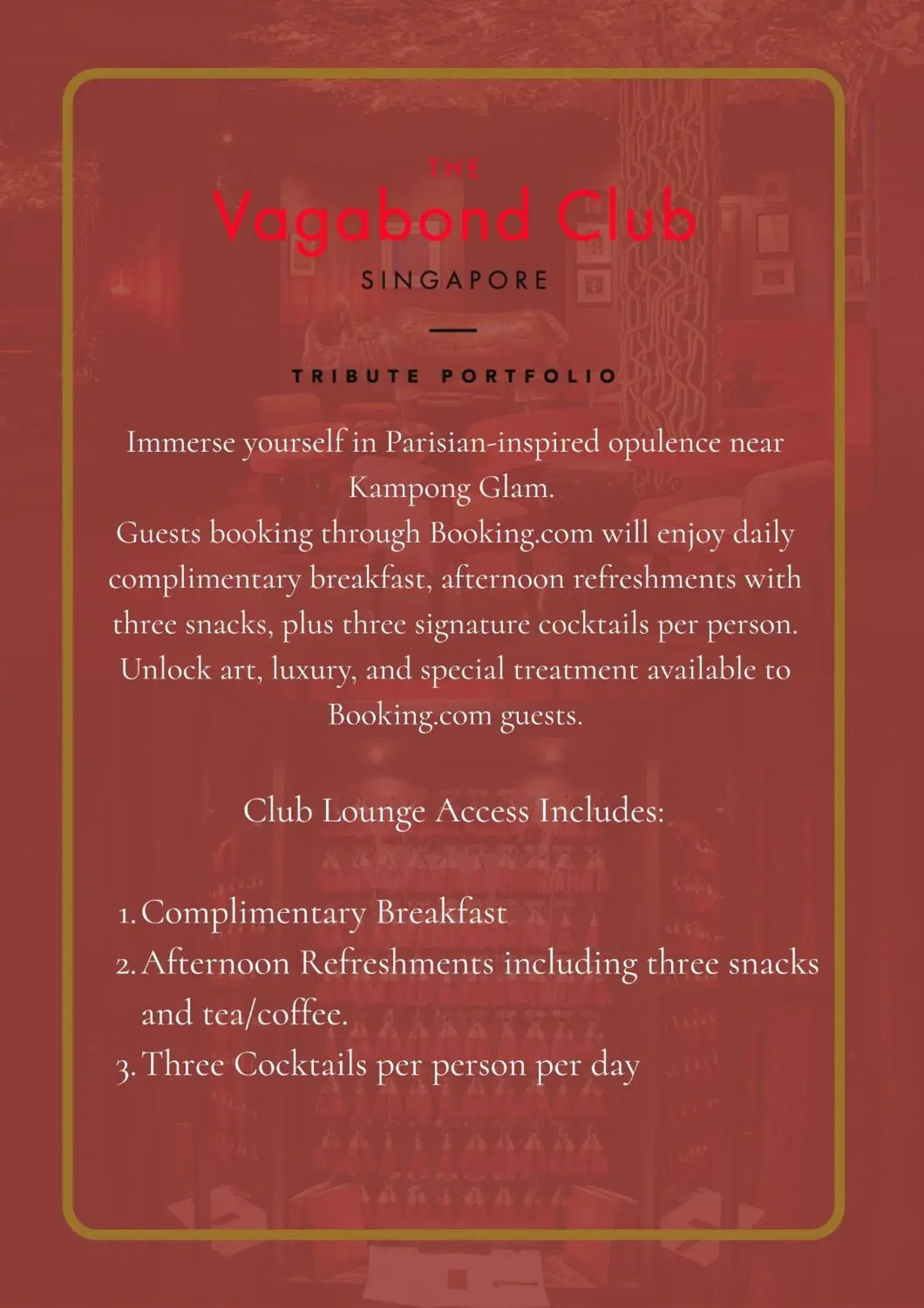 Deluxe Executive, Club Lounge Access, Evening Cocktails, Appetizers, Guest Room, 1 King in The Vagabond Club, a Tribute Portfolio Hotel Singapore Deluxe Executive, Club Lounge Access, Evening Cocktails, Appetizers, Guest Room, 1 King in The Vagabond Club, a Tribute Portfolio Hotel Singapore