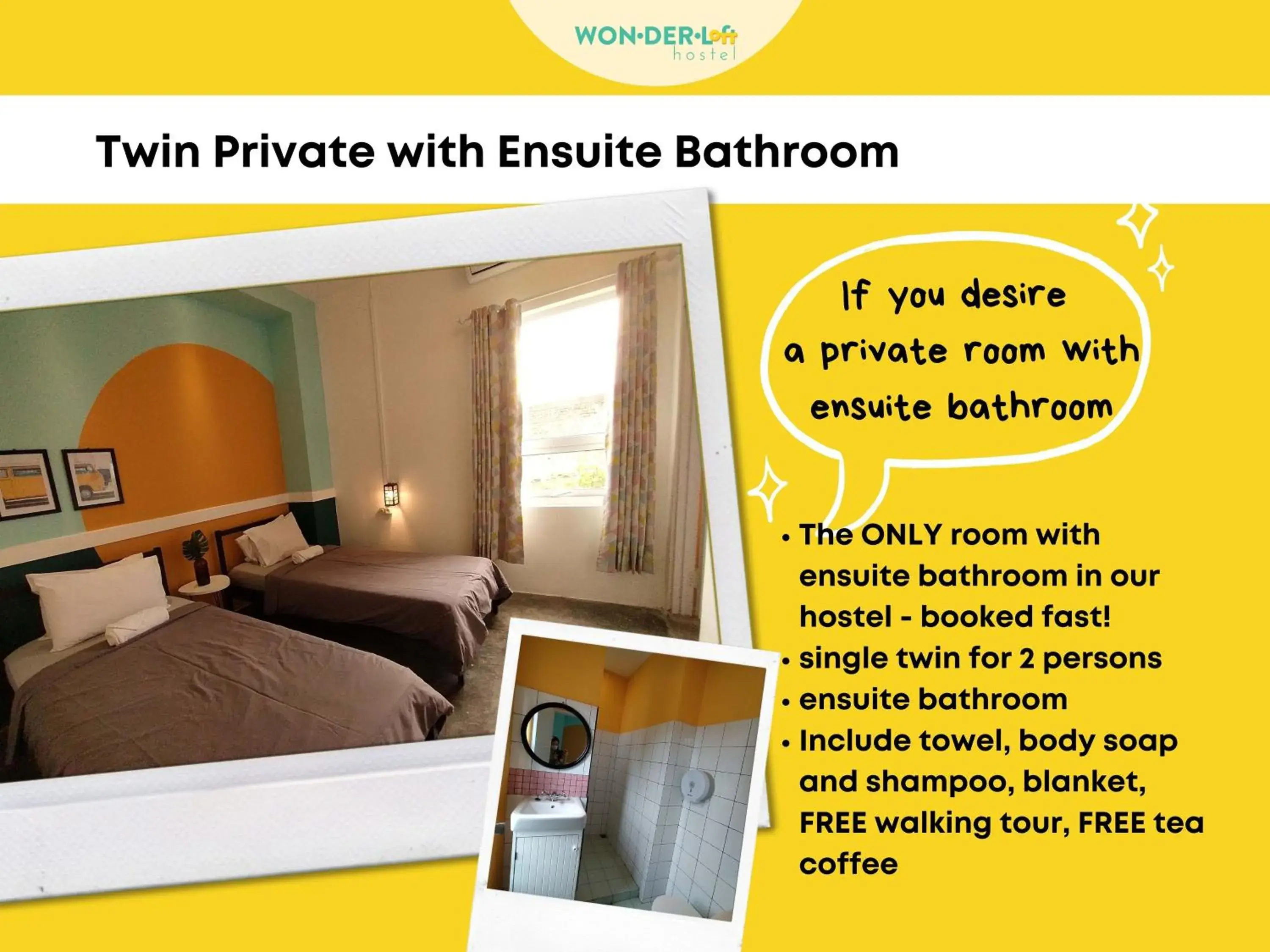 Twin Room with Private Bathroom in Wonderloft Hostel Kota Tua Twin Room with Private Bathroom in Wonderloft Hostel Kota Tua