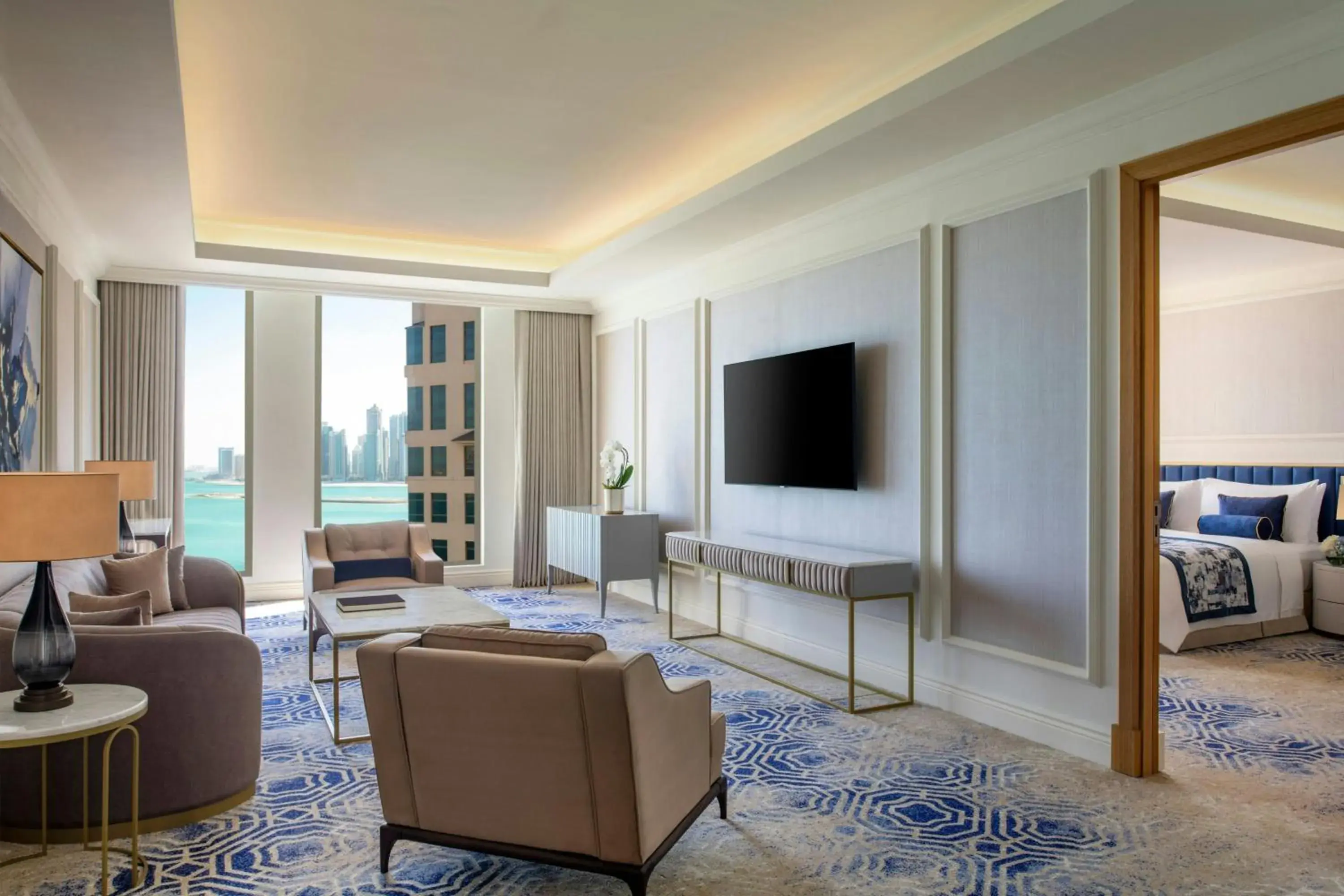 John Jacob Suite, 1 Bedroom Larger Suite, 1 King, Sea View, Corner room in The St. Regis Doha John Jacob Suite, 1 Bedroom Larger Suite, 1 King, Sea View, Corner room in The St. Regis Doha