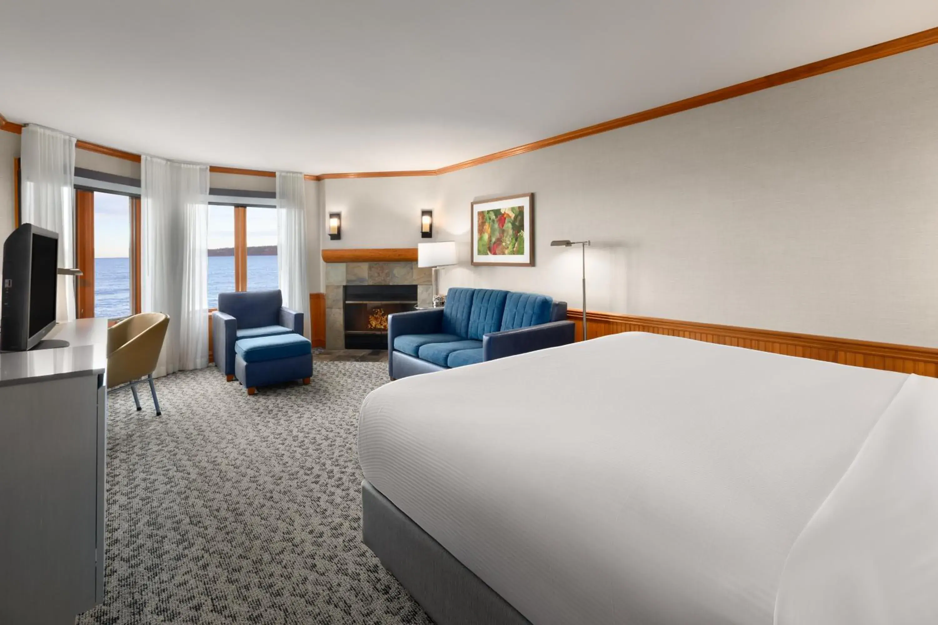 Premier King Room with Fireplace and Water View - Non-Smoking in Semiahmoo Resort Golf & Spa, Trademark Collection by Wyndham Premier King Room with Fireplace and Water View - Non-Smoking in Semiahmoo Resort Golf & Spa, Trademark Collection by Wyndham