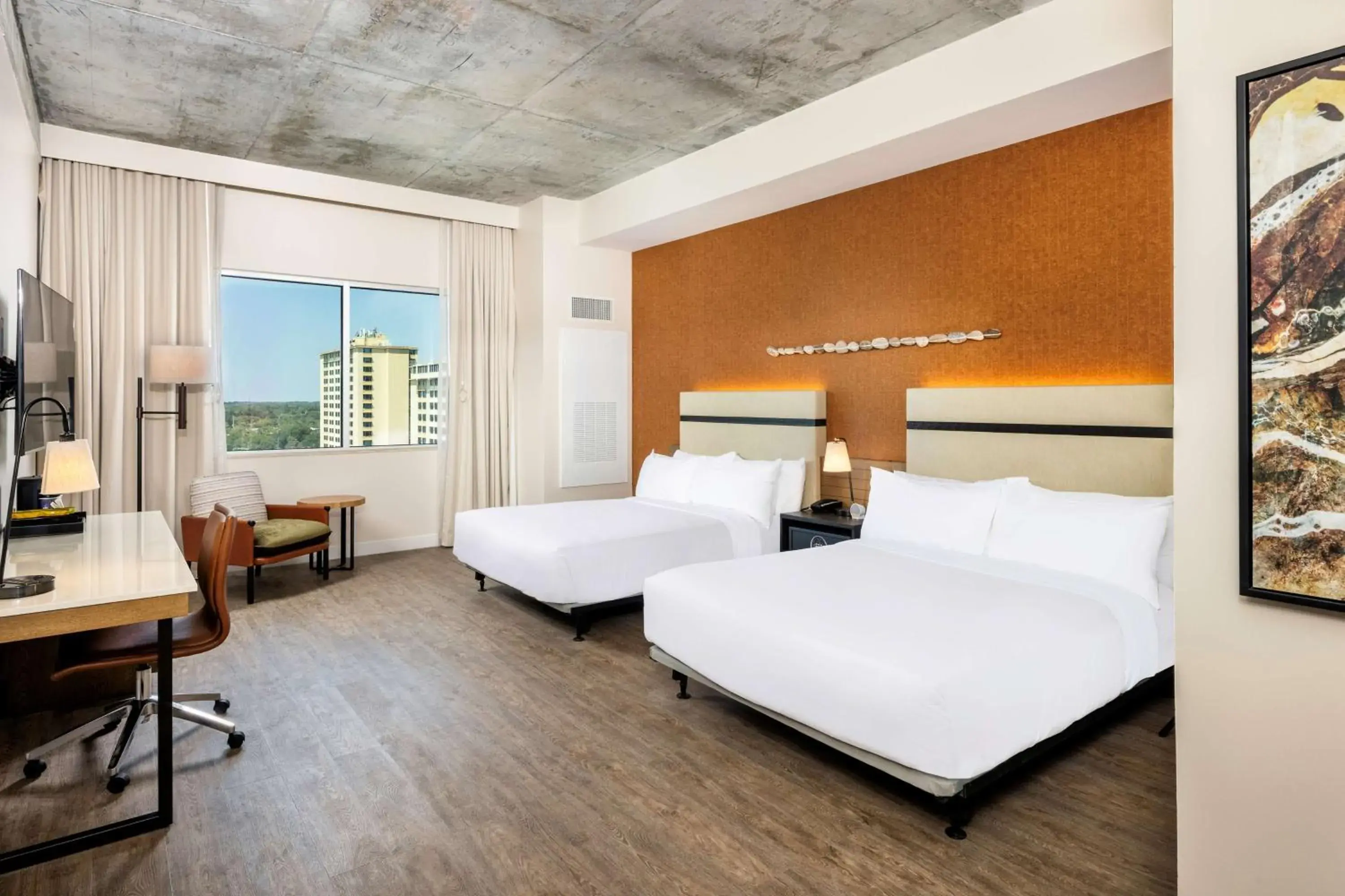 Queen Room with Two Queen Beds, City View and Roll-in Shower - Mobility and Hearing Access in Hotel Melby Downtown Melbourne Tapestry Collection By Hilton Queen Room with Two Queen Beds, City View and Roll-in Shower - Mobility and Hearing Access in Hotel Melby Downtown Melbourne Tapestry Collection By Hilton