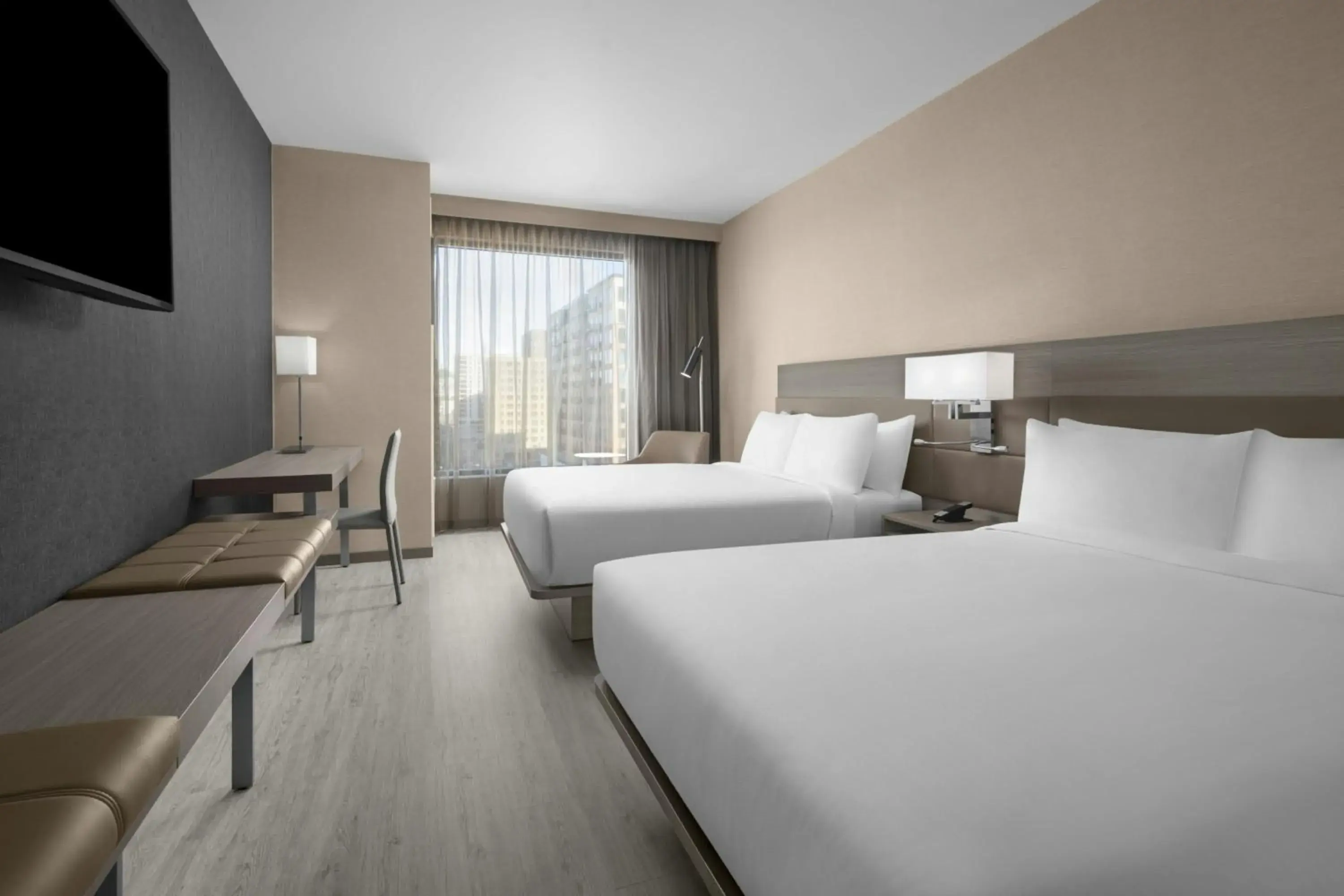 Queen Room with Two Queen Beds, View and Adapted Tub - Mobility and Hearing Accessible in AC Hotel by Marriott St Louis Central West End Queen Room with Two Queen Beds, View and Adapted Tub - Mobility and Hearing Accessible in AC Hotel by Marriott St Louis Central West End