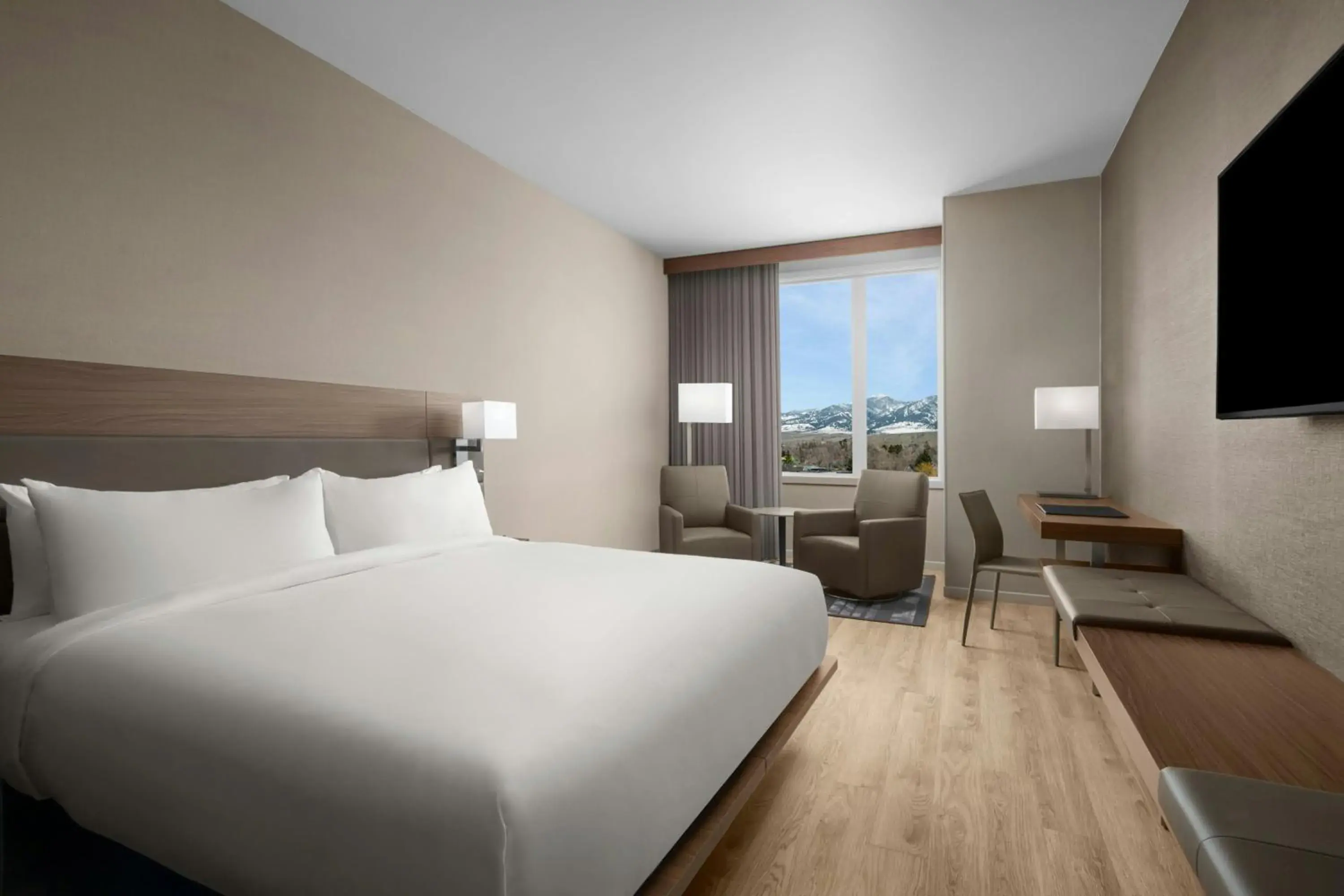 Guest Room with One King Bed and Mountain View - High Floor - Hearing Accessible in AC Hotel by Marriott Bozeman Downtown Guest Room with One King Bed and Mountain View - High Floor - Hearing Accessible in AC Hotel by Marriott Bozeman Downtown